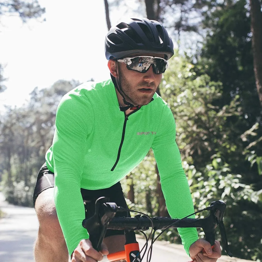 Spotti Men's Cycling Bike Jersey Long Sleeve with 3 Rear Pockets - Moisture Wicking, Breathable, Quick Dry Biking Shirt