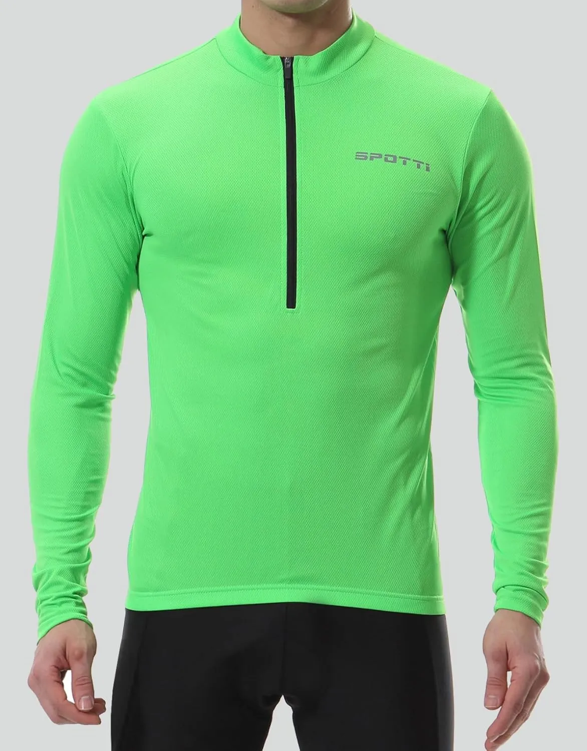 Spotti Men's Cycling Bike Jersey Long Sleeve with 3 Rear Pockets - Moisture Wicking, Breathable, Quick Dry Biking Shirt