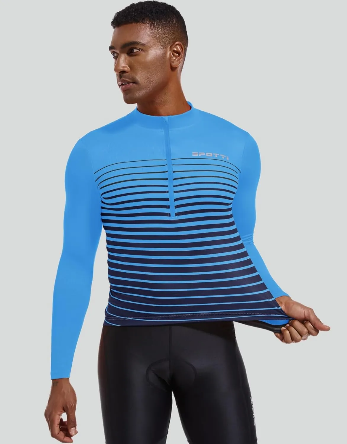 Spotti Men's Cycling Bike Jersey Long Sleeve with 3 Rear Pockets - Moisture Wicking, Breathable, Quick Dry Biking Shirt