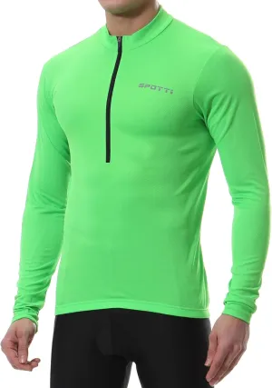 Spotti Men's Cycling Bike Jersey Long Sleeve with 3 Rear Pockets - Moisture Wicking, Breathable, Quick Dry Biking Shirt