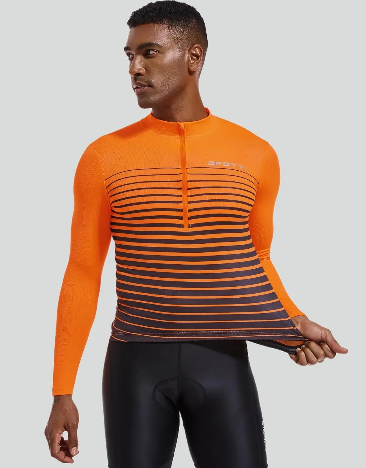 Spotti Men's Cycling Bike Jersey Long Sleeve with 3 Rear Pockets - Moisture Wicking, Breathable, Quick Dry Biking Shirt