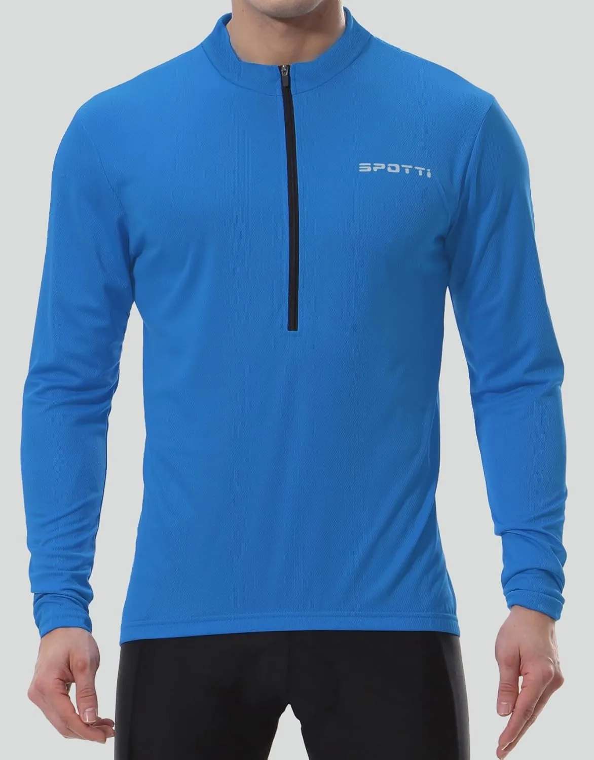 Spotti Men's Cycling Bike Jersey Long Sleeve with 3 Rear Pockets - Moisture Wicking, Breathable, Quick Dry Biking Shirt