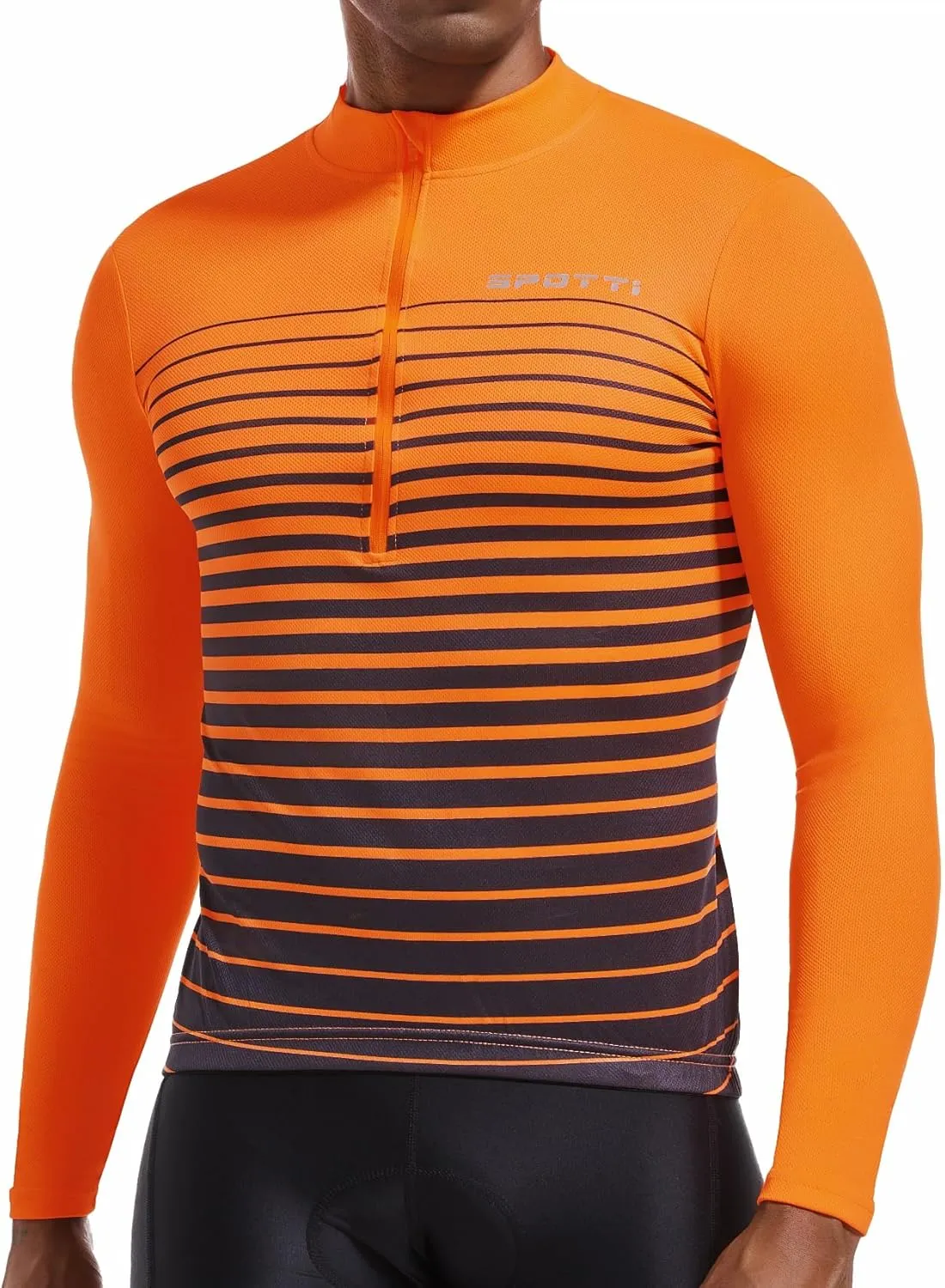Spotti Men's Cycling Bike Jersey Long Sleeve with 3 Rear Pockets - Moisture Wicking, Breathable, Quick Dry Biking Shirt
