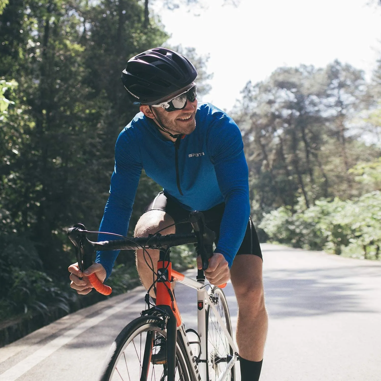 Spotti Men's Cycling Bike Jersey Long Sleeve with 3 Rear Pockets - Moisture Wicking, Breathable, Quick Dry Biking Shirt