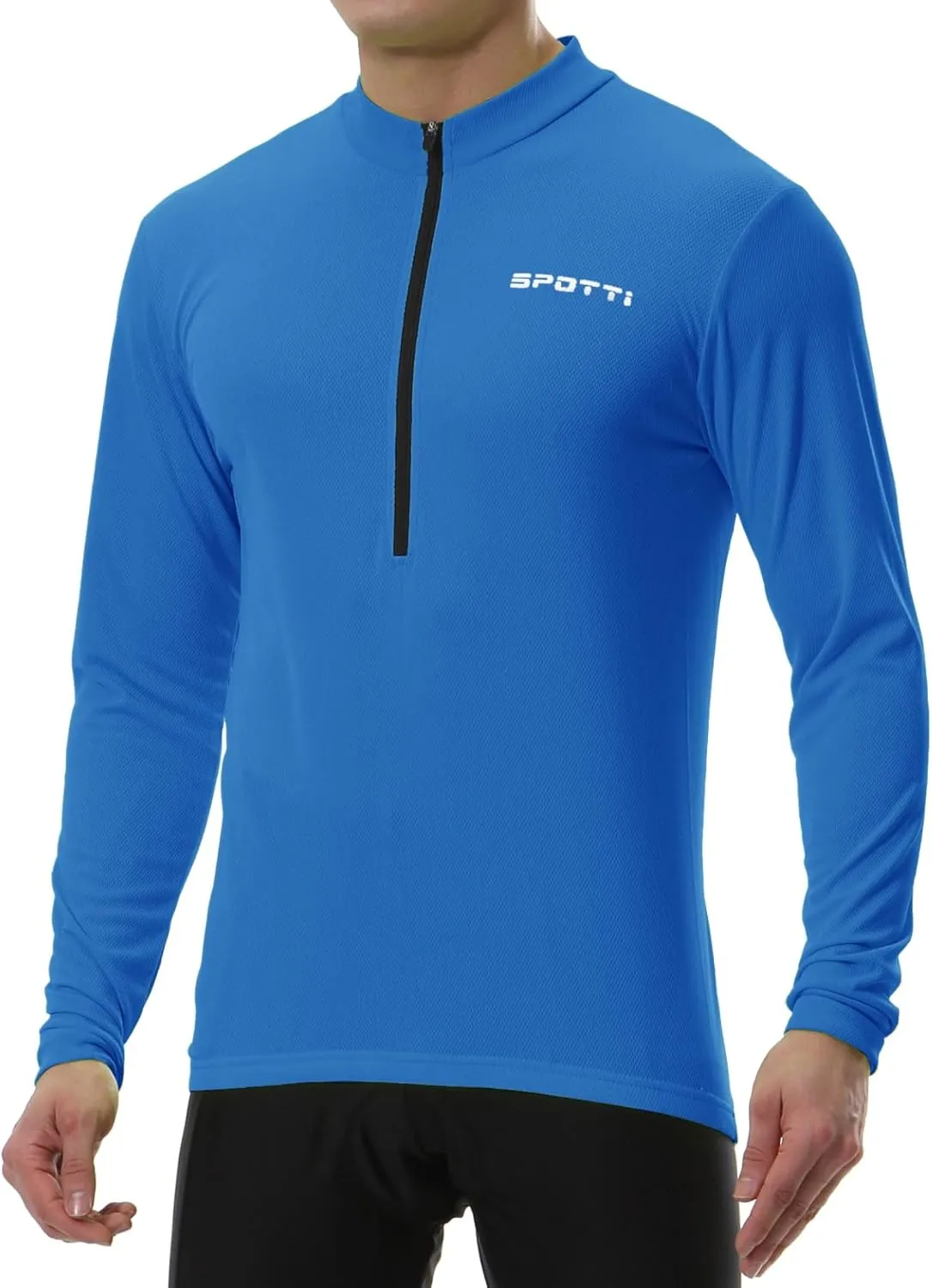 Spotti Men's Cycling Bike Jersey Long Sleeve with 3 Rear Pockets - Moisture Wicking, Breathable, Quick Dry Biking Shirt