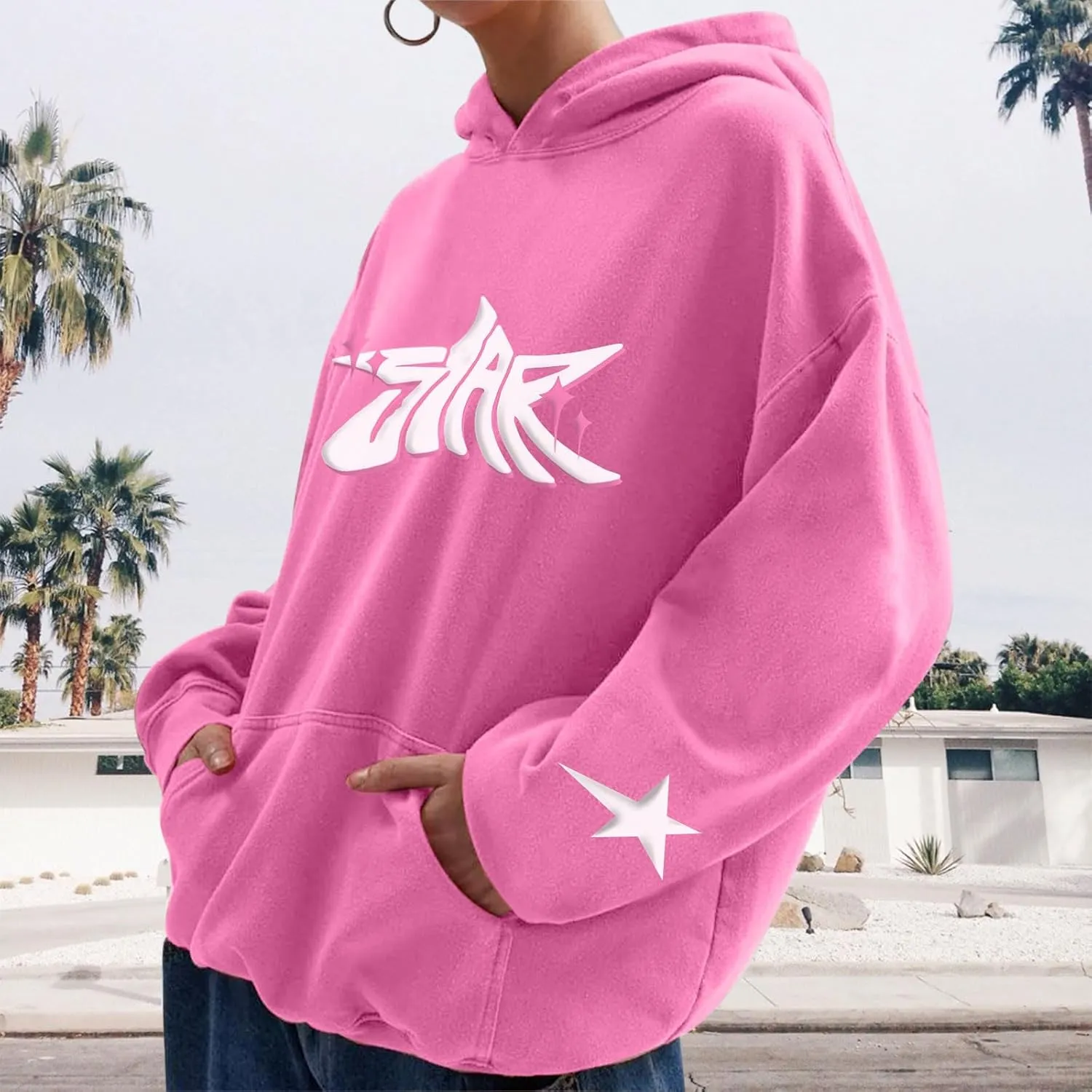 Star Hoodie Oversized Y2k Sweatshirts for Women Cute Stars Graphic Letter Print Hoodies Aesthetic Trendy Pullover