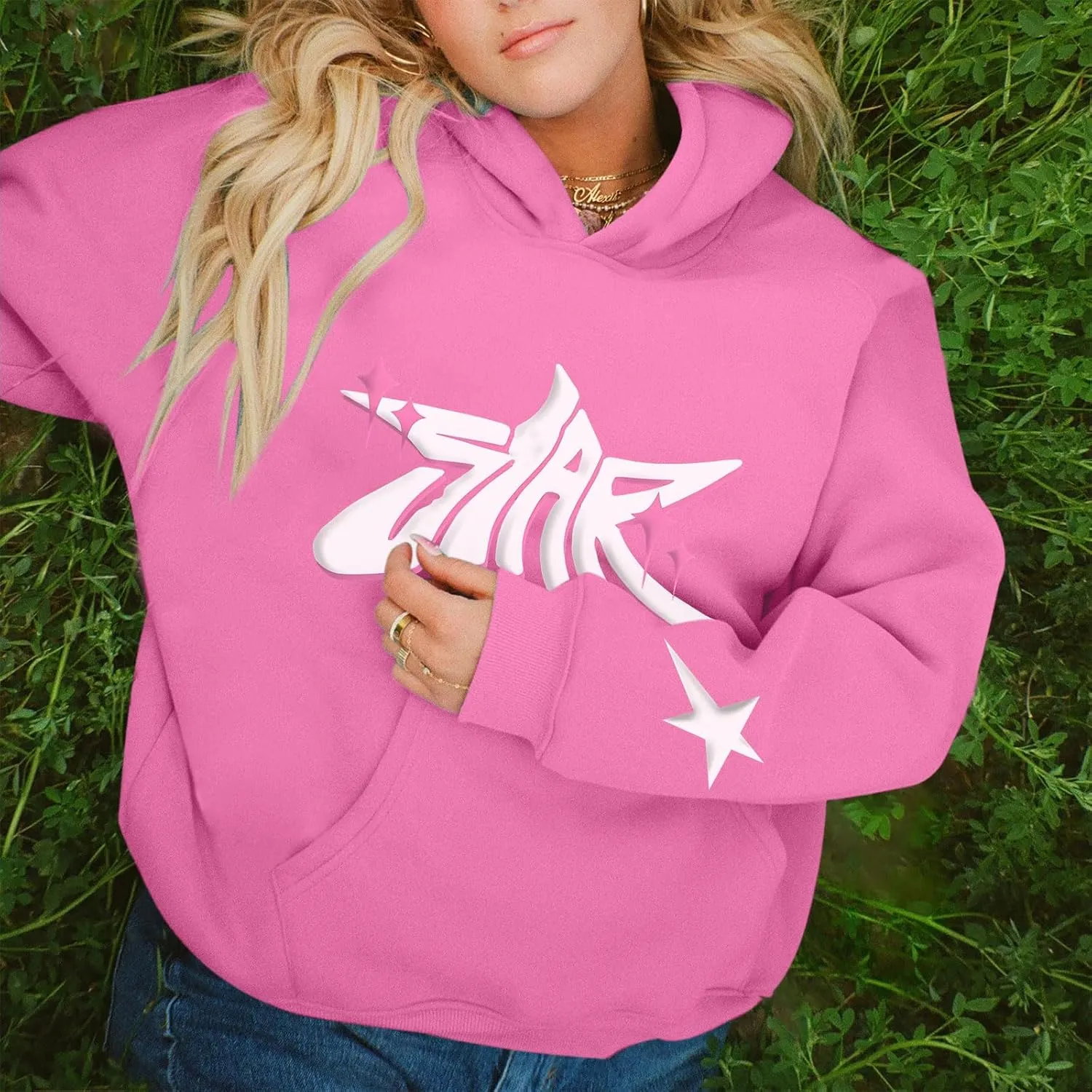 Star Hoodie Oversized Y2k Sweatshirts for Women Cute Stars Graphic Letter Print Hoodies Aesthetic Trendy Pullover