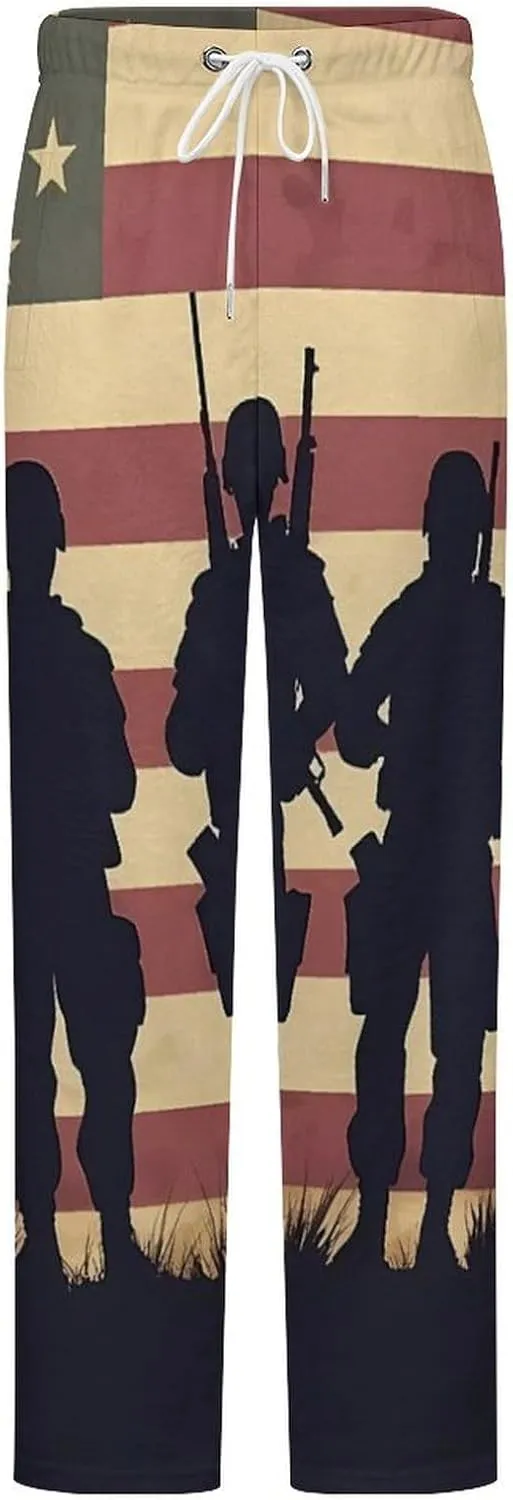 State U.S Flag Military Soldiers Army Women's Pajama Pants Fleece Warm Pj Bottoms Sleepwear Lounge Pants Loungewear