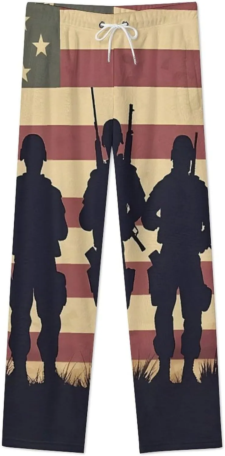 State U.S Flag Military Soldiers Army Women's Pajama Pants Fleece Warm Pj Bottoms Sleepwear Lounge Pants Loungewear