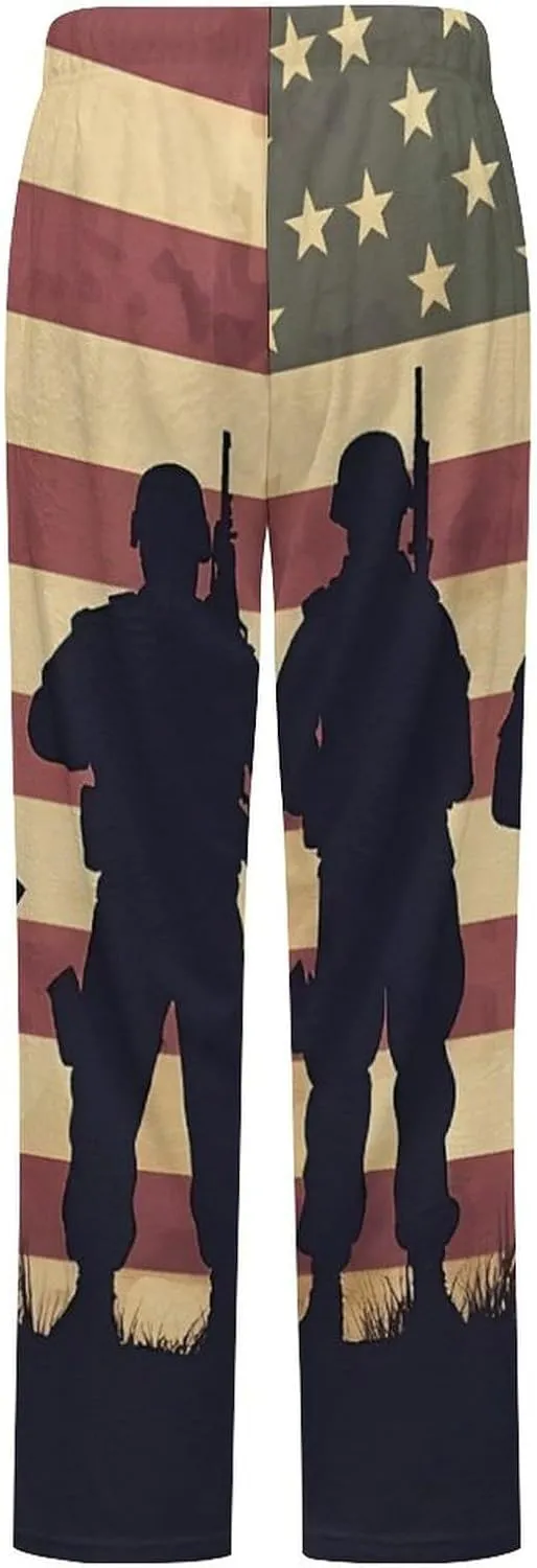 State U.S Flag Military Soldiers Army Women's Pajama Pants Fleece Warm Pj Bottoms Sleepwear Lounge Pants Loungewear