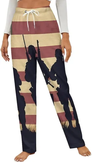 State U.S Flag Military Soldiers Army Women's Pajama Pants Fleece Warm Pj Bottoms Sleepwear Lounge Pants Loungewear