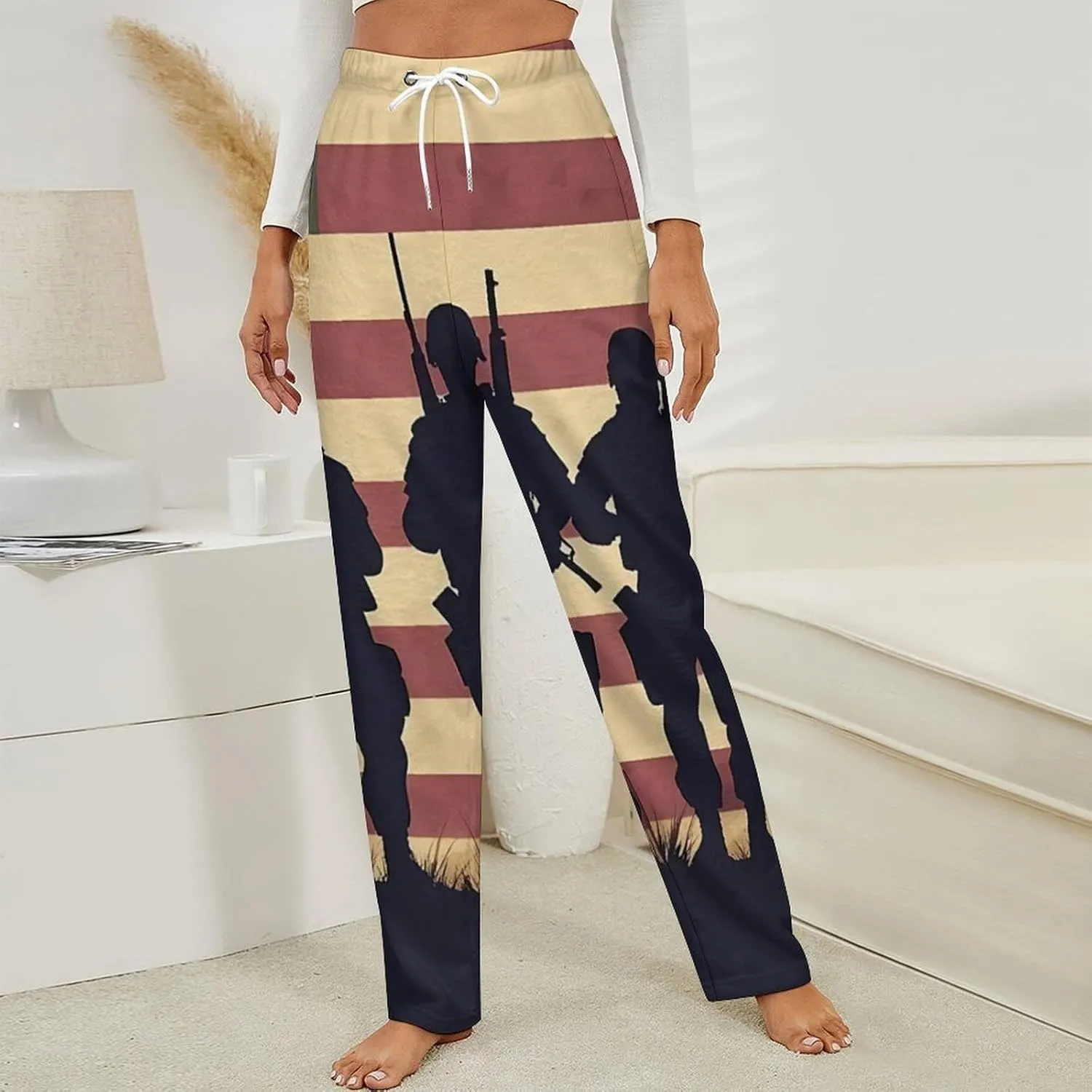 State U.S Flag Military Soldiers Army Women's Pajama Pants Fleece Warm Pj Bottoms Sleepwear Lounge Pants Loungewear