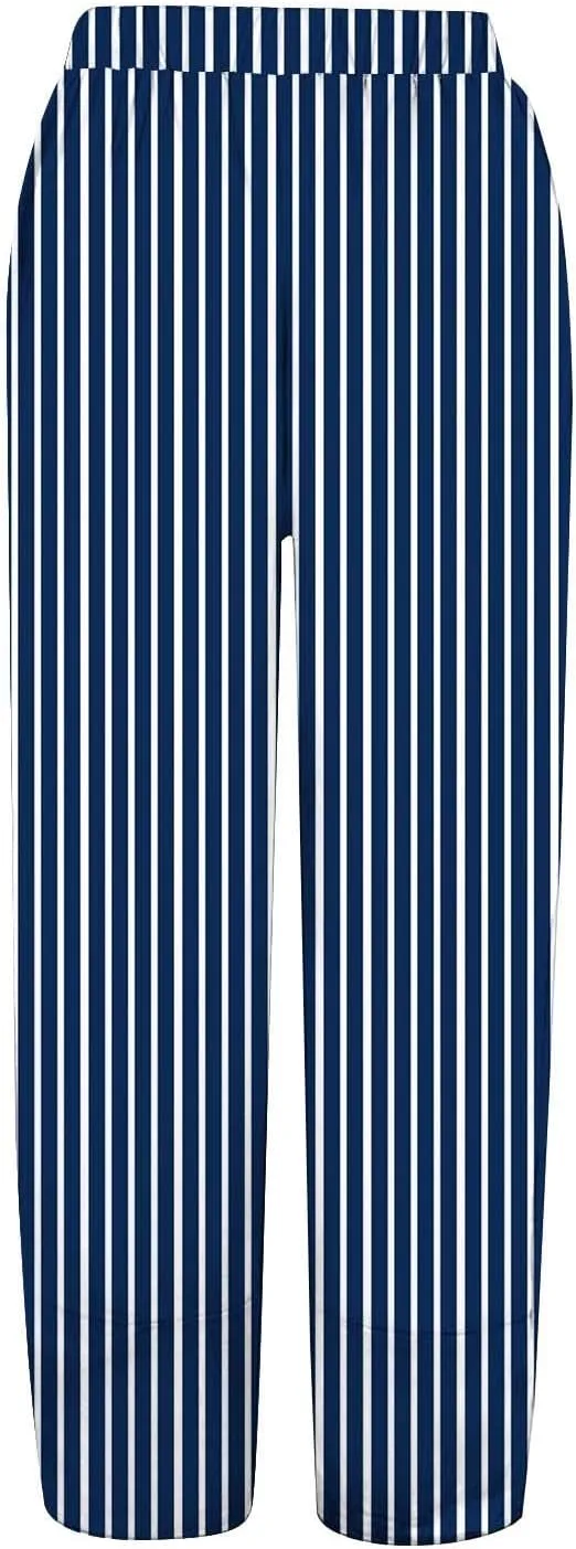 Striped Linen Pants Women 2025 Plus Size Wide Leg Cropped Pants Summer High Waist Lightweight Trousers with Pockets