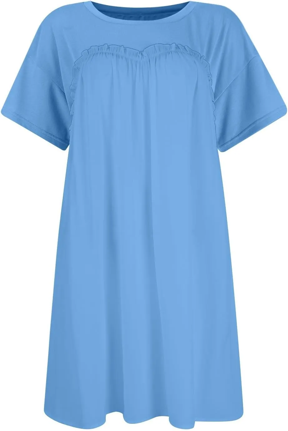 Summer Dresses for Women Short Sleeve Patchwork Crewneck Mini Dress Casual Colorblock Pleated Dresses with Pockets