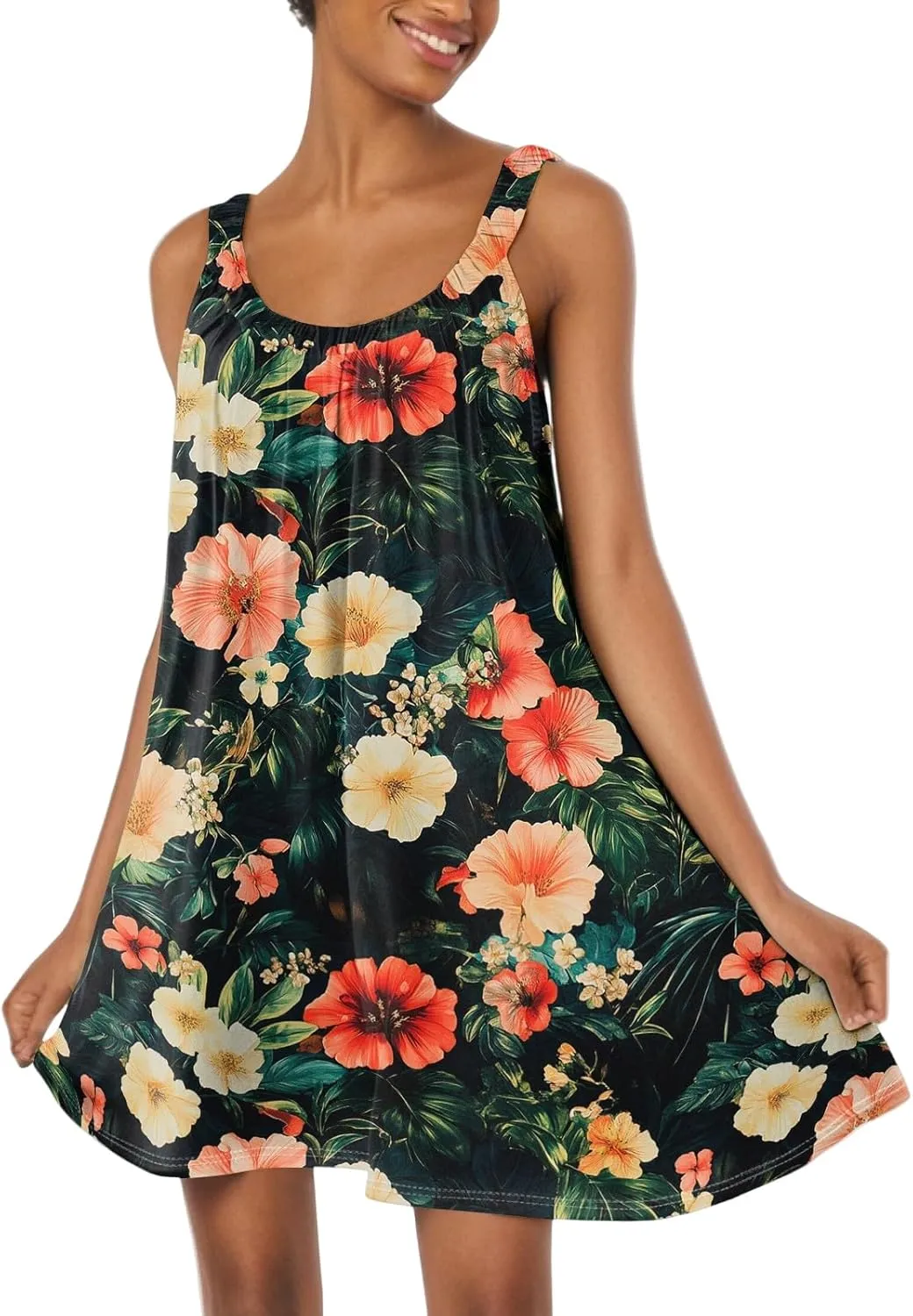 Summer Dresses for Women Sleeveless Spaghetti Strap Casual Boho Dresses Square Neck Ruffle Front Short Nightgowns