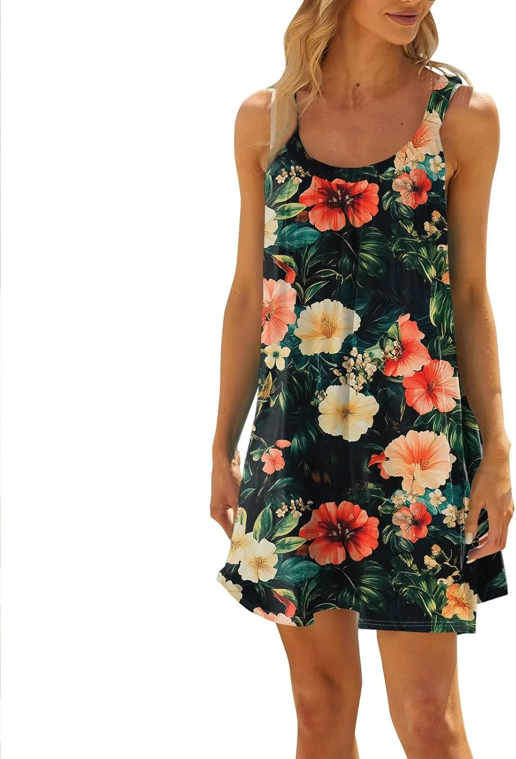 Summer Dresses for Women Sleeveless Spaghetti Strap Casual Boho Dresses Square Neck Ruffle Front Short Nightgowns