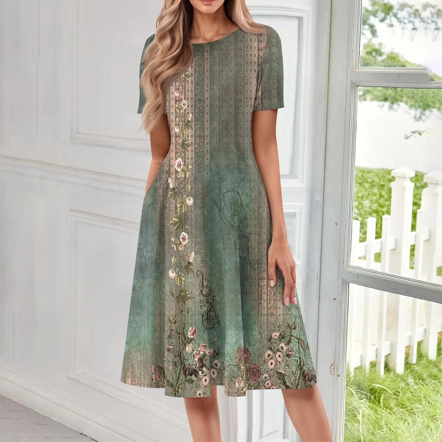 Summer Dresses Women Midi Dresses for Women Fitted Tight Short Sleeve A Line Dresses Women Summer