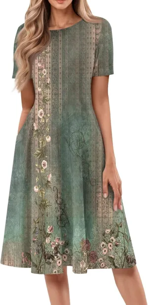 Summer Dresses Women Midi Dresses for Women Fitted Tight Short Sleeve A Line Dresses Women Summer