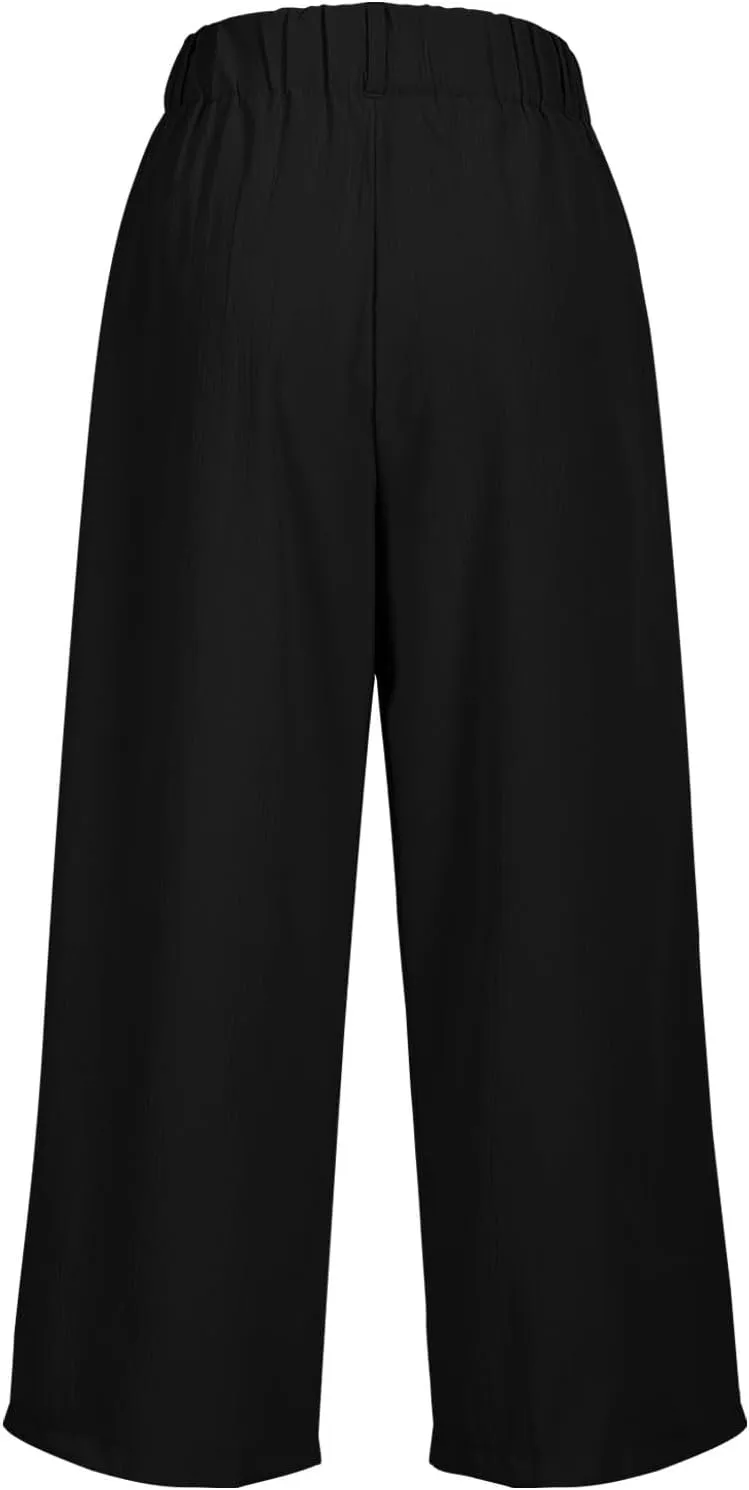 Summer Dressy Cropped Pants for Women High Waist Wide Leg Capris Loose Casual Work Pant Crop Trousers with Pocket