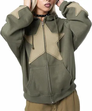 Sunwittafy Y2k Hoodie Men Women Letter Graphic Zip Up Hoodie Star Grunge Pullover Harajuku Sweatshirt Streetwear Jacket