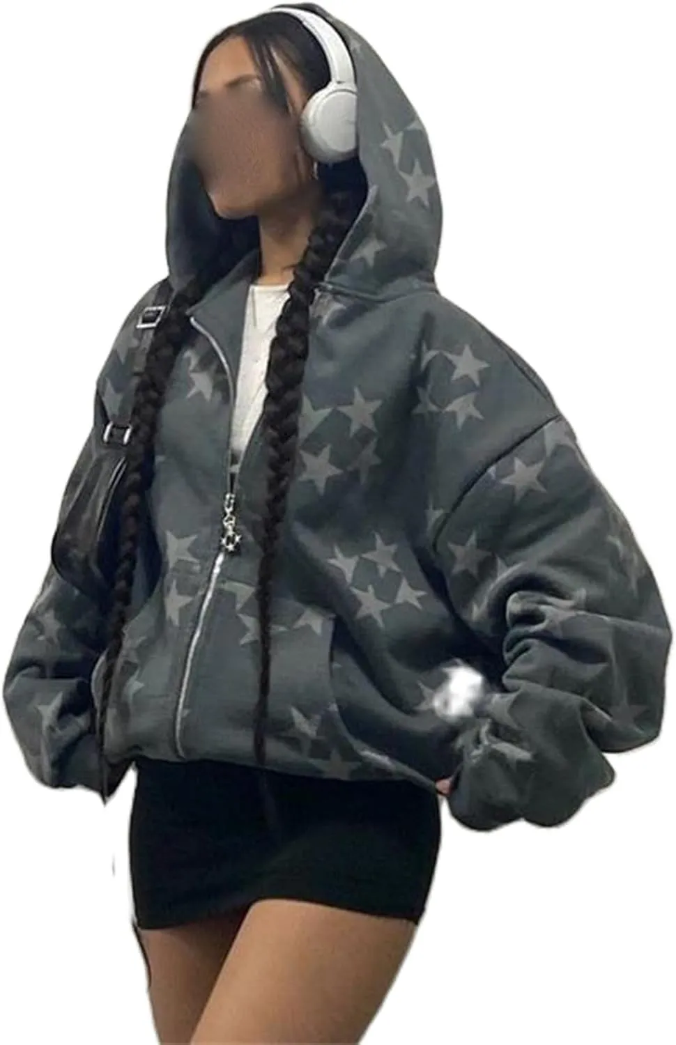 Sunwittafy Y2k Hoodie Men Women Letter Print Zip Up Hoodie Grunge Star Oversized Sweatshirt Harajuku Jacket Streetwear