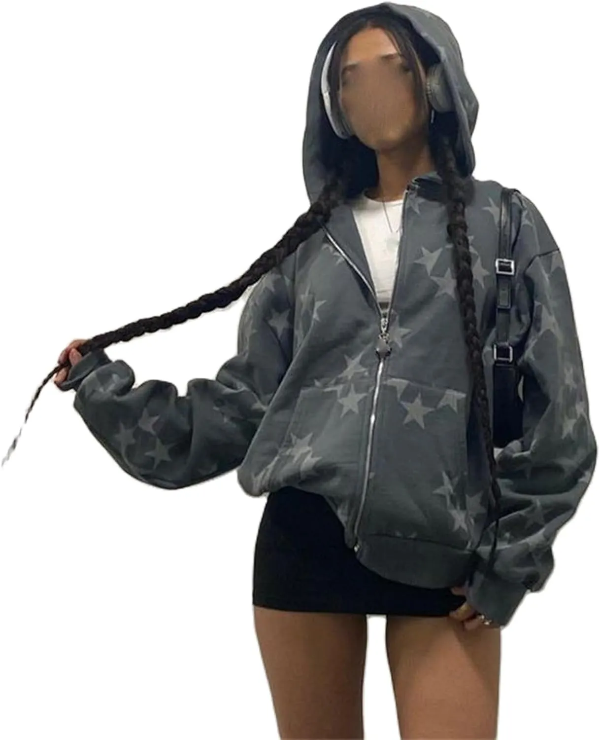 Sunwittafy Y2k Hoodie Men Women Letter Print Zip Up Hoodie Grunge Star Oversized Sweatshirt Harajuku Jacket Streetwear