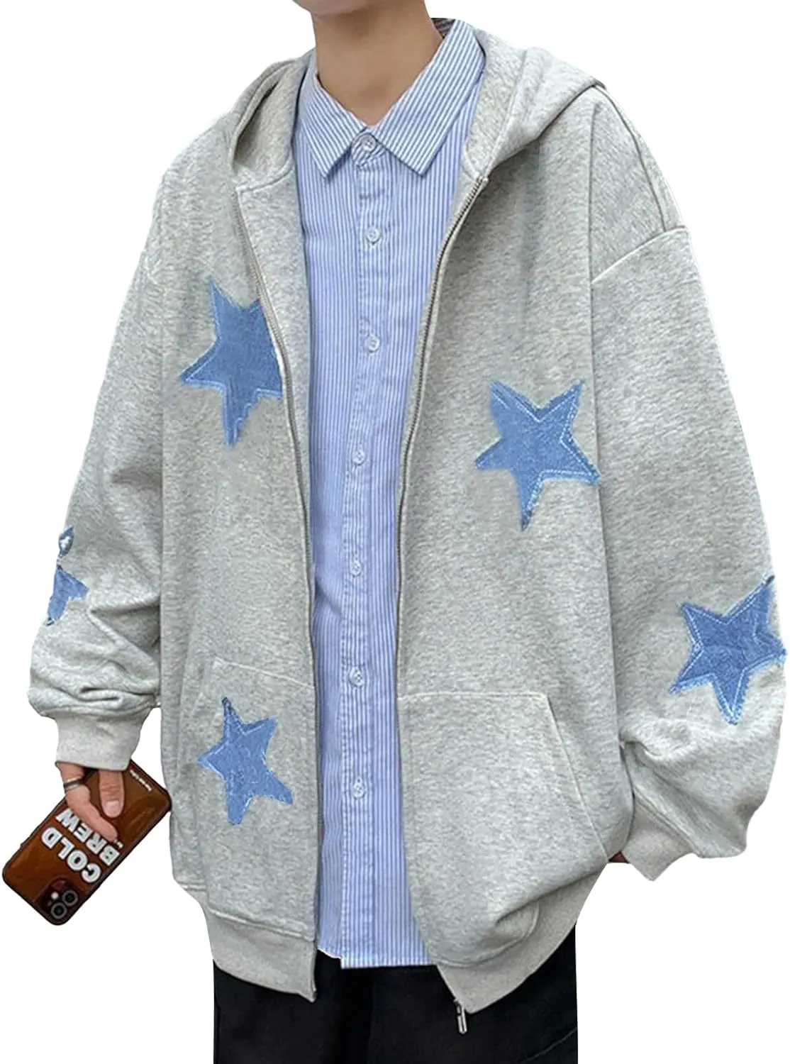 Sunwittafy Y2k Hoodie Men Women Letter Print Zip Up Hoodie Grunge Star Oversized Sweatshirt Harajuku Jacket Streetwear
