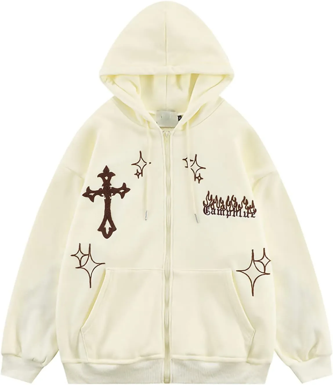 Sunwittafy Y2k Hoodie Men Women Zip Up Letter Print Hoodie Vintage Oversized Sweatshirt Grunge Harajuku Jacket Streetwear