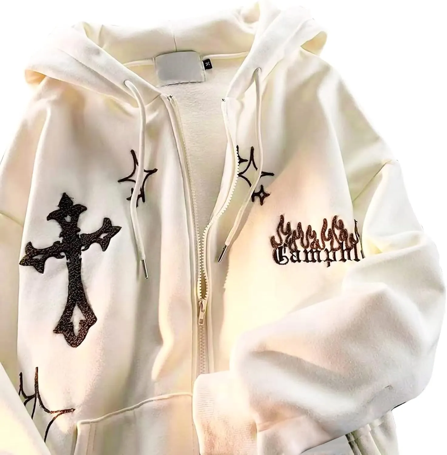 Sunwittafy Y2k Hoodie Men Women Zip Up Letter Print Hoodie Vintage Oversized Sweatshirt Grunge Harajuku Jacket Streetwear