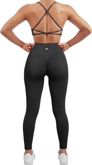 SUUKSESS Women Seamless Workout Sets Strappy Sports Bra High Waist Booty Leggings Outfits