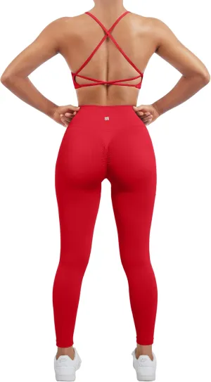 SUUKSESS Women Seamless Workout Sets Strappy Sports Bra High Waist Booty Leggings Outfits