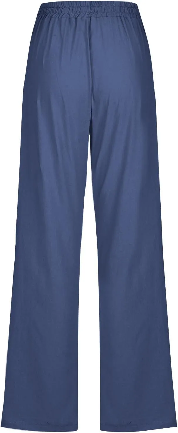 TARIENDY Womens Casual Cotton Linen Pants Lightweight Summer Loose Fit Elastic Waist Pant Lounge Beach Vacation Trousers