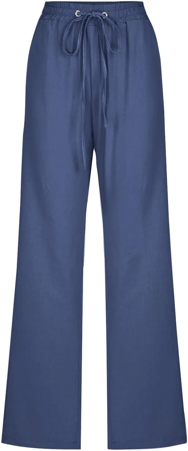 TARIENDY Womens Casual Cotton Linen Pants Lightweight Summer Loose Fit Elastic Waist Pant Lounge Beach Vacation Trousers