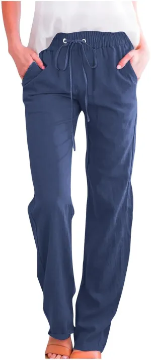TARIENDY Womens Casual Cotton Linen Pants Lightweight Summer Loose Fit Elastic Waist Pant Lounge Beach Vacation Trousers