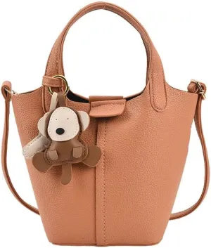 Trend Handbag Simple Outgoing Car Sewn Single Shoulder Bag with Litchi Pattern Orange Bucket Bag Women's Western Style Crossbody Bag