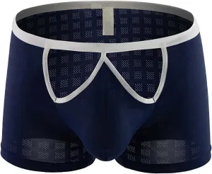 Underwear for Mens Sexy Boxer Briefs Mesh Hollow Out Bikini Breathable Cheeky Underpants Bulge Pouch Trunks for Male
