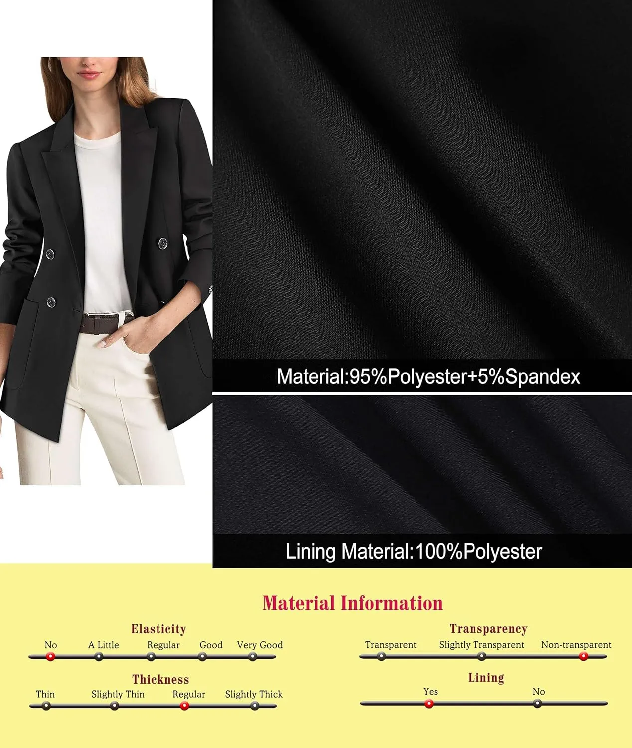 VFSHOW Womens Open Front Peak Lapel Double Breasted Back Slit Pockets Office Business Work Slim Blazer Jacket