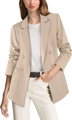 VFSHOW Womens Open Front Peak Lapel Double Breasted Back Slit Pockets Office Business Work Slim Blazer Jacket