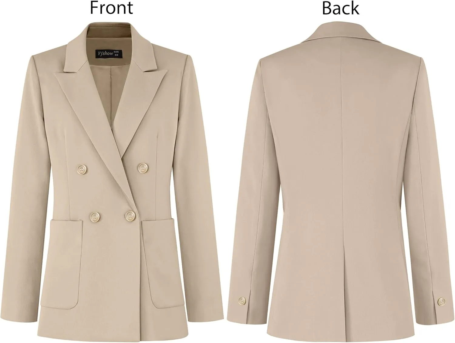 VFSHOW Womens Open Front Peak Lapel Double Breasted Back Slit Pockets Office Business Work Slim Blazer Jacket
