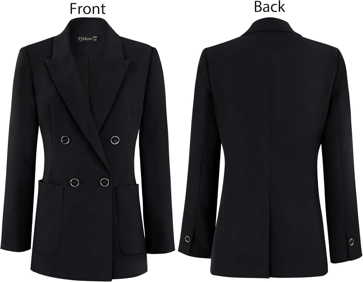 VFSHOW Womens Open Front Peak Lapel Double Breasted Back Slit Pockets Office Business Work Slim Blazer Jacket