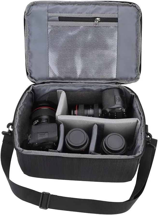 VINGVO Partition Lens Bag, Protective Insert Fordable Breathable Camera Lens Bag, Shockproof Polyester Blue/Black 24 * 35 * 15cm for Lens Tissue Card Reader(Black)