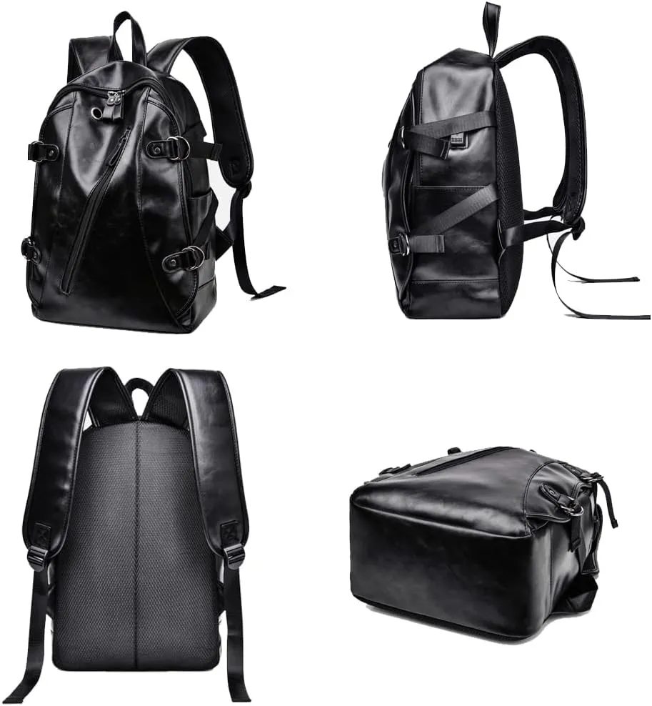 Vintage Men Women with USB Port Laptop Backpack Business Casual Work Hiking Travel School bag Smooth Zipper Bookbag (black)
