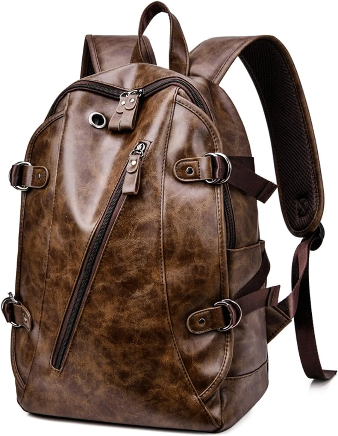 Vintage Men Women with USB Port Laptop Backpack Business Casual Work Hiking Travel School bag Smooth Zipper Bookbag (brown)