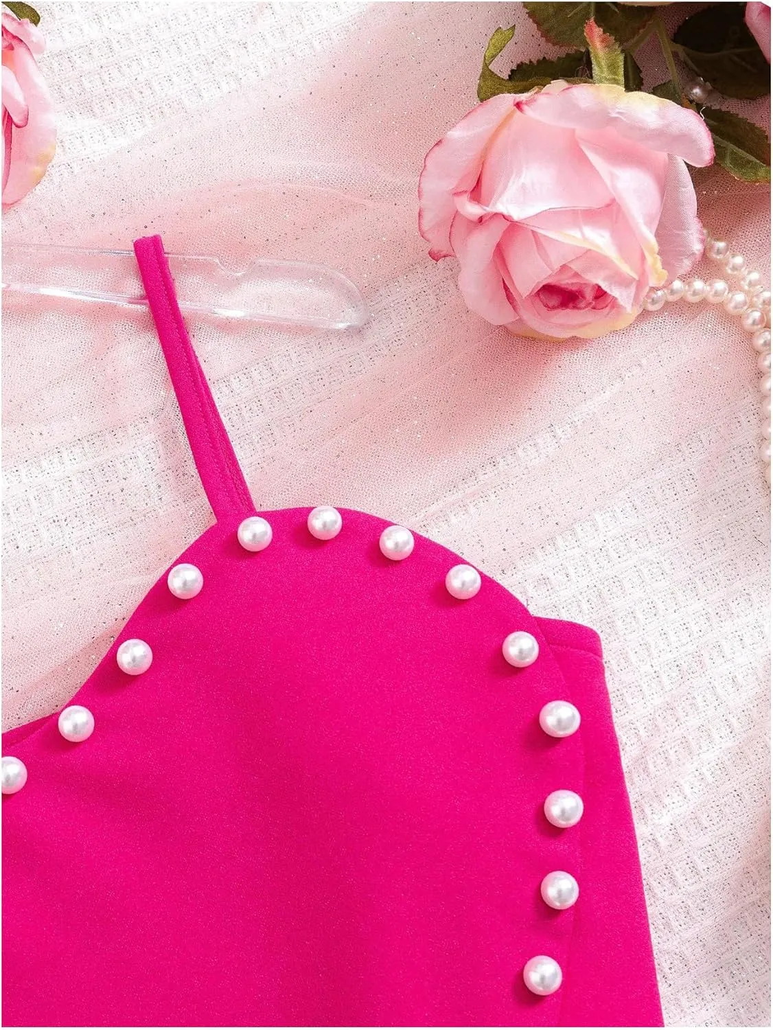 WDIRARA Girl's Heart Pearls Sleeveless Cute Cami Top Spaghetti Strap Camisole