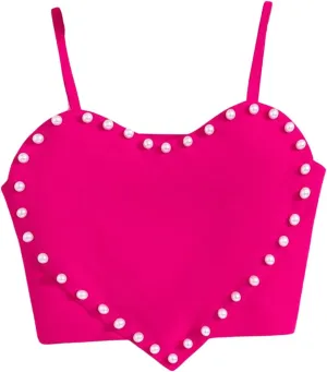 WDIRARA Girl's Heart Pearls Sleeveless Cute Cami Top Spaghetti Strap Camisole