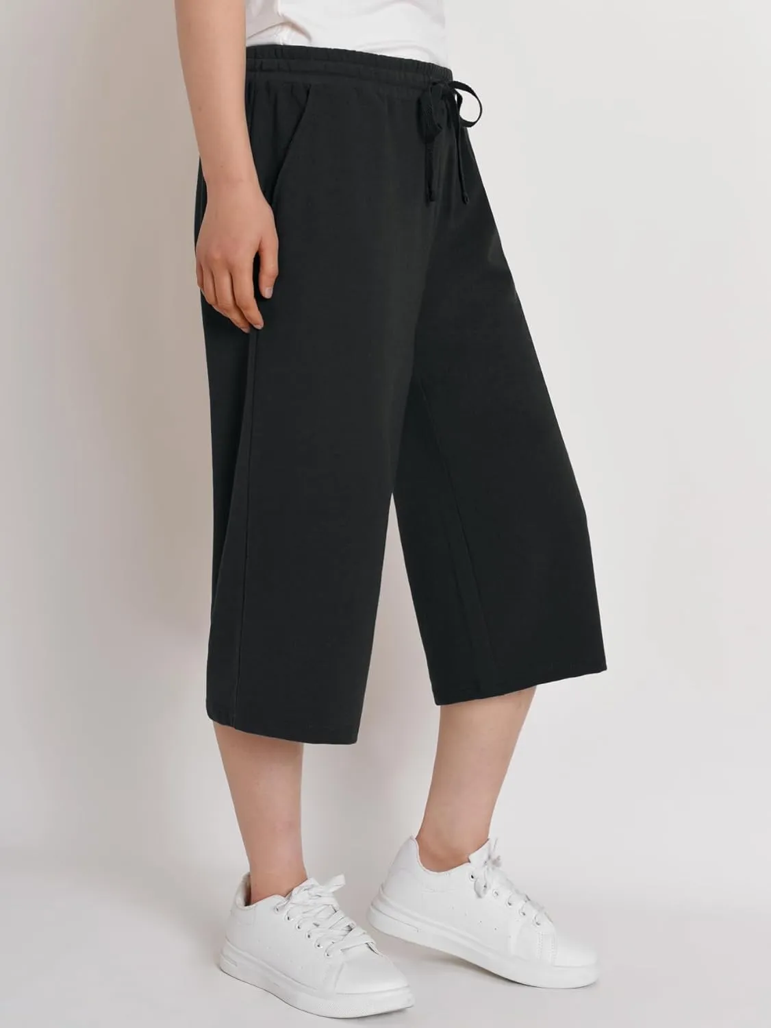 Weintee Women's Petite Capris Wide Leg Cotton Capri Pants with Pockets