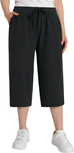 Weintee Women's Petite Capris Wide Leg Cotton Capri Pants with Pockets