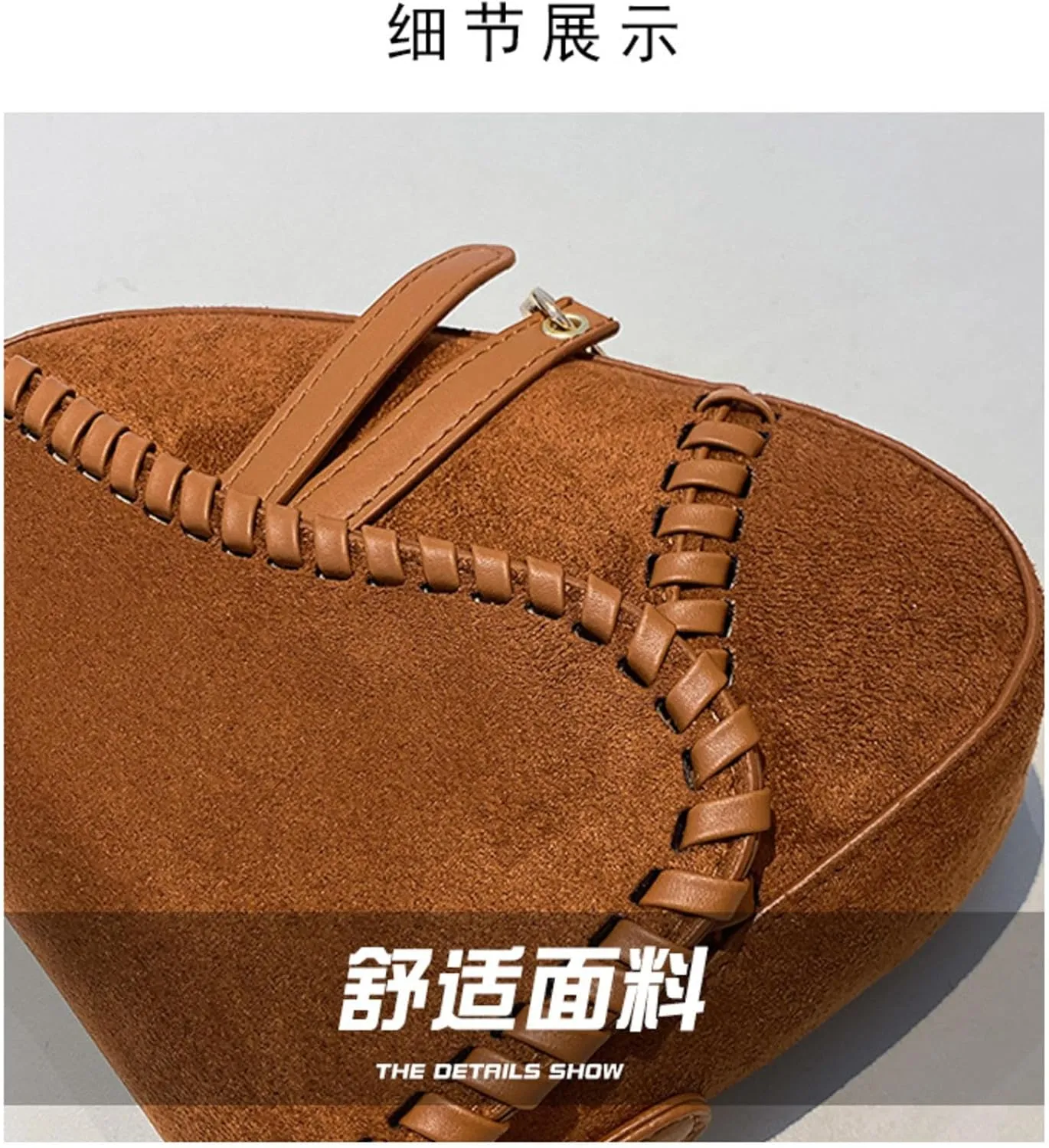 Western Style Women Crossbody Bag Retro Suede Shoulder Purses Weave Border Saddle Handbags Wide Strap Messenger Bags