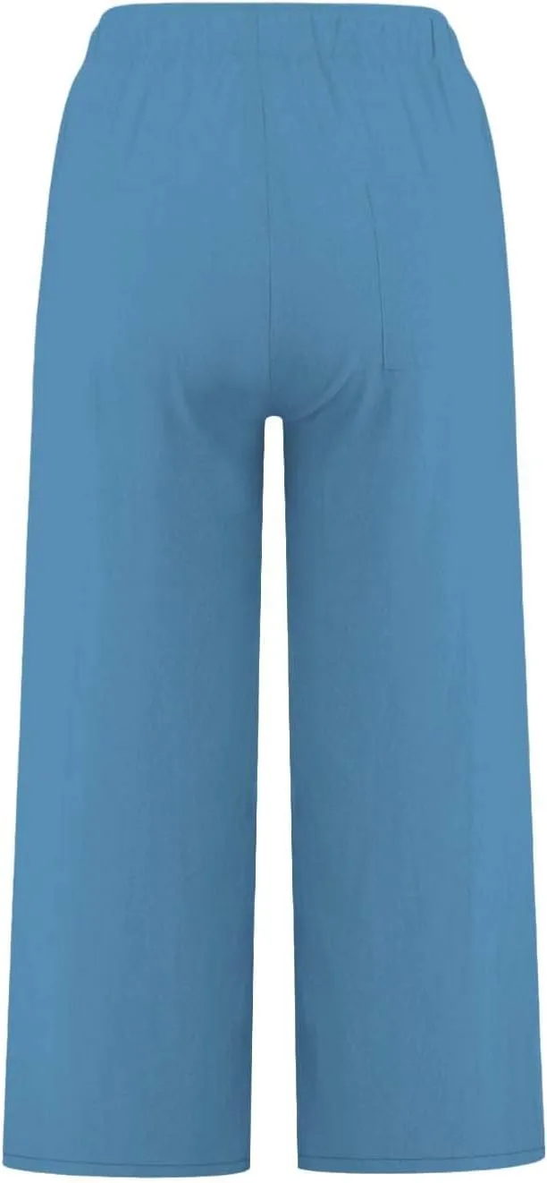 Wide Leg Capris for Women Summer Casual Palazzo Pants Drawstring Elastic Waist Baggy Lightweight Beach Capri Trousers