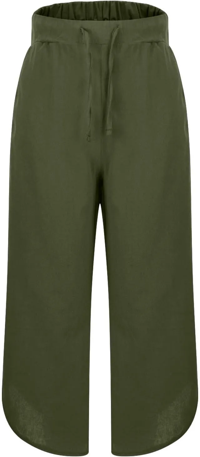 Wide Leg Linen Pants for Women Women'sFashionable and Casual Solid Color Cotton and Linen Loose Fit Casual Capri